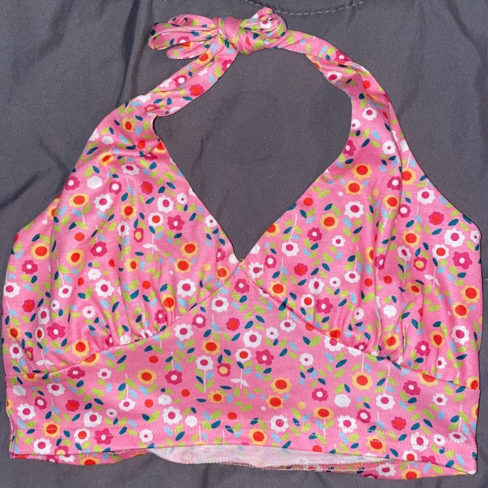 Pink floral halter top